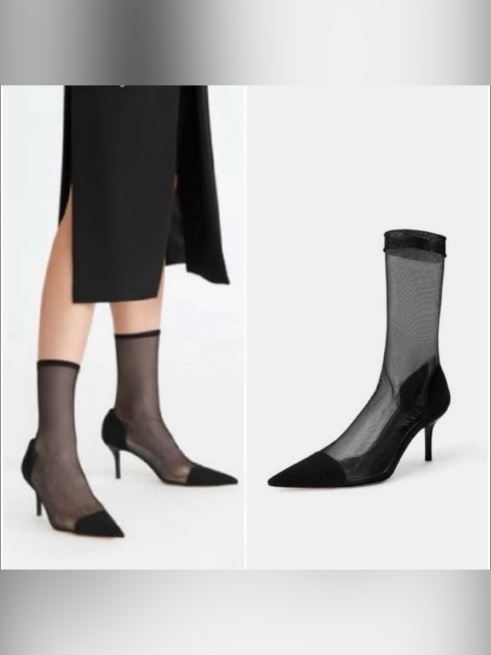 Zara Black Mesh Pointed Toe Kitten Heel Pumps